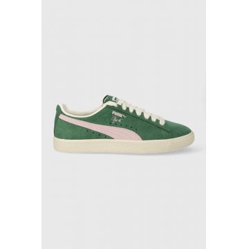 Puma sneakers din piele întoarsă Clyde OG culoarea verde 396463