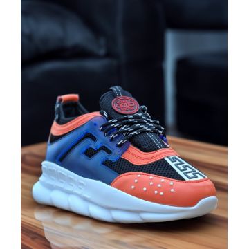 Adidasi din piele ecologica - CHAIN Orange/Blue