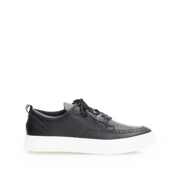 Pantofi bărbați casual din piele naturală, Leofex - 609 Negru Box