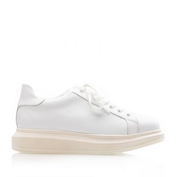 Sneakers damă din piele naturală, Leofex - 074 Alb Box
