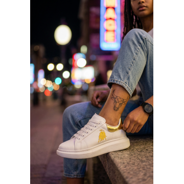 Adidasi dama casual albi cu imprimeu auriu FCL805 T6-2