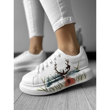 Adidasi dama casual albi cu imprimeu FCL8031  N11-1