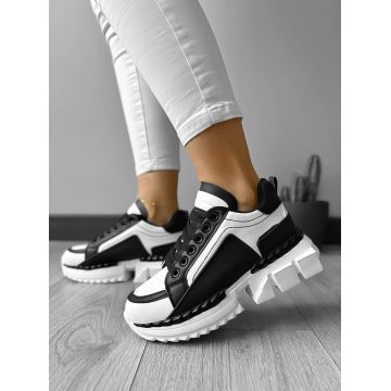 Adidasi dama casual albi cu negru LM052