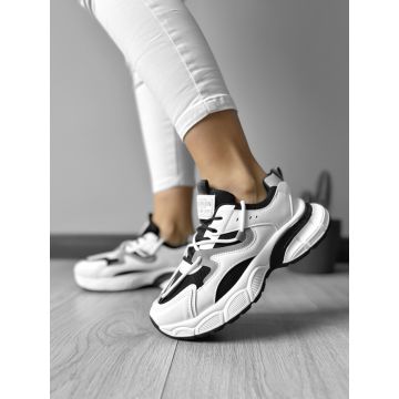 Adidasi dama casual cu talpa inalta albi cu gri CL2405