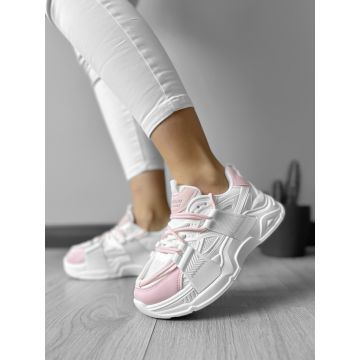 Adidasi dama casual cu talpa inalta  albi cu roz CL2401 T4-2