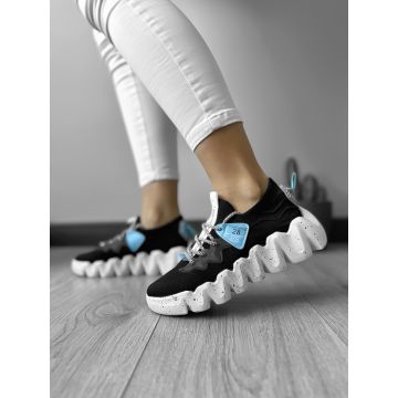 Adidasi dama casual din panza  negri cu talpa alba H25  T13-2