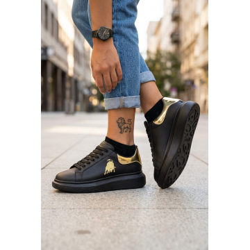 Adidasi dama casual negri cu imprimeu auriu FCL805  T6-2