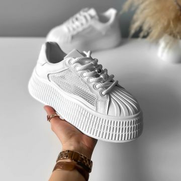 Adidasi dama casual albi  cu platforma de 6cm  NB733