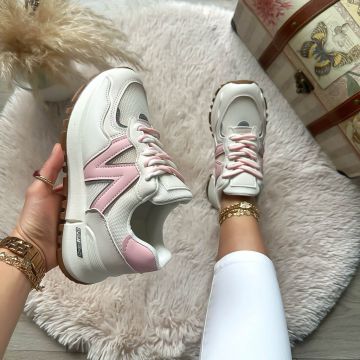 Adidasi dama casual albi cu roz 2532