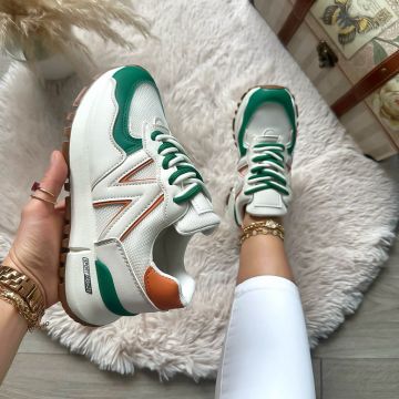 Adidasi dama casual albi cu verde 2532