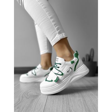 Adidasi dama casual cu talpa inalta  albi cu verde CL2333 A41-1