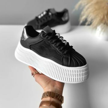Adidasi dama casual negri  cu platforma de 6cm  NB733
