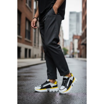 Adidasi barbati casual albi cu galben LM052 T2-3 Adidasi barbati casual albi cu galben LM052 T2-3