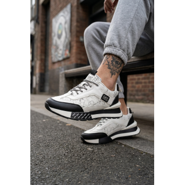 Adidasi barbati casual  albi cu negru  A103 T15-3