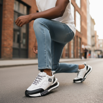 Adidasi barbati casual  albi cu negru  A103