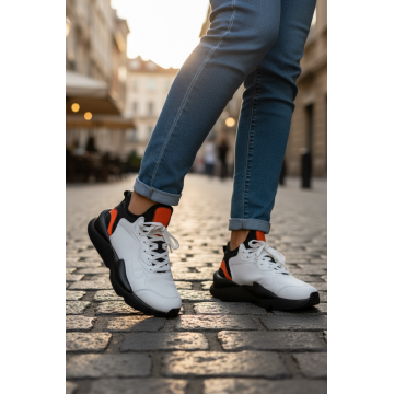 Adidasi dama albi cu negru  casual   inalti  H9