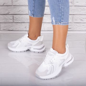 Adidasi dama Albi/gri din Piele Eco/ Textil Sianna