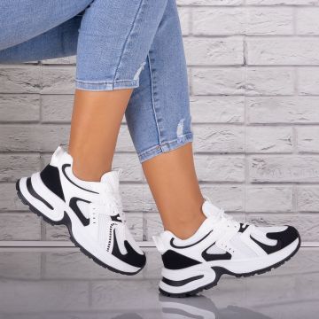Adidasi dama Albi/negru din Piele Eco/ Textil Sianna