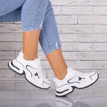 Adidasi dama Albi/negru din Piele Eco/ Textil Zaira