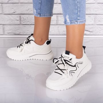 Adidasi dama Bej/negru din Piele Eco/ Textil Avena