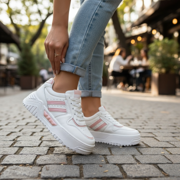 Adidasi dama casual albi cu roz 2301 Adidasi dama casual albi cu roz 2301