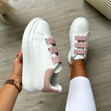 Adidasi dama casual albi cu roz inchidere cu elastic 8901 Adidasi dama casual albi cu roz inchidere cu elastic 8901