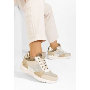 Sneakers dama cu platforma ascunsa Kali bej