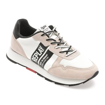 Pantofi sport REPLAY alb-negru, GMS68, din material textil