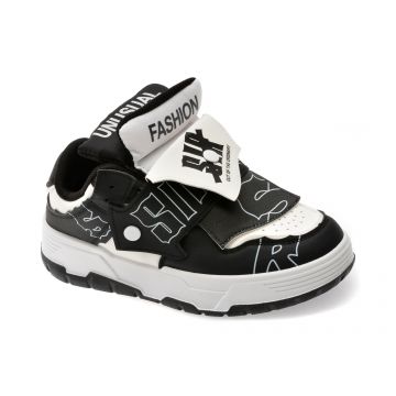 Pantofi sport FASHION alb-negri, C242, din piele ecologica