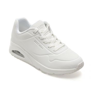 Pantofi sport SKECHERS albi, UNO, din piele ecologica