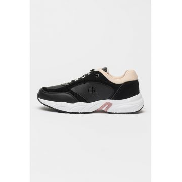 Pantofi sport demiwedge de piele cu garnituri de piele intoarsa