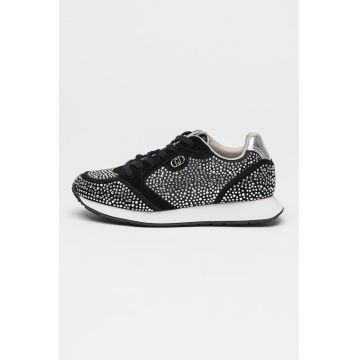 Pantofi sport din piele intoarsa cu aplicatii de strasuri Vibe