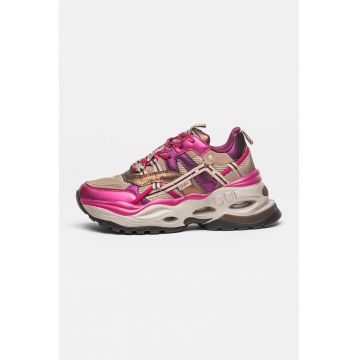 Pantofi sport wedge de plasa cu garnituri din material sintetic