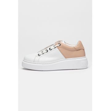 Pantofi sport din piele cu model in doua tonuri - Alb/Roz prafuit