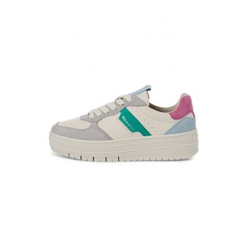 Pantofi sport flatform de piele intoarsa si piele