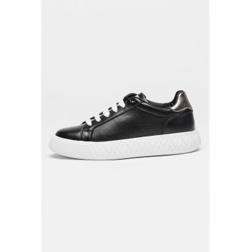 Pantofi sport low-cut din piele - Negru/Argintiu