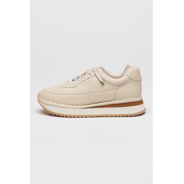 Pantofi sport din piele cu talpa wedge - Bej