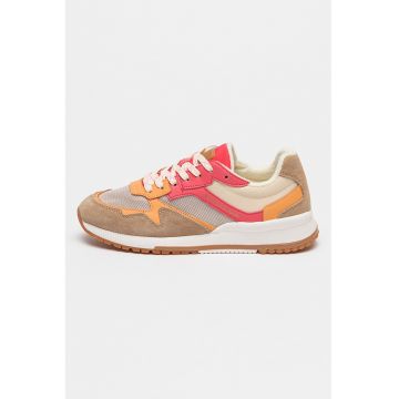 Pantofi sport colorblock de piele si piele intoarsa cu insertii de plasa