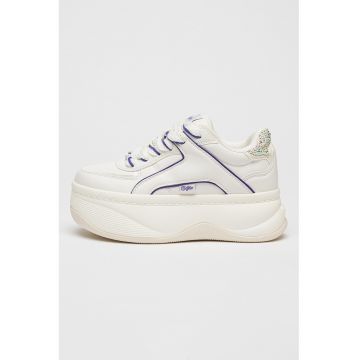 Pantofi sport flatform de piele ecologica cu strasuri