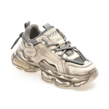 Pantofi sport GRYXX albi, F7801, din material textil si piele naturala