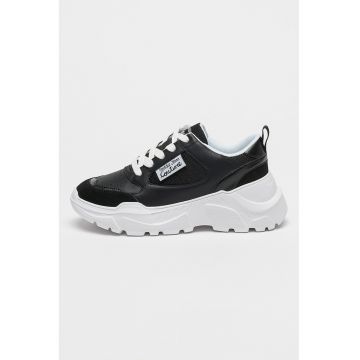 Pantofi sport wedge cu insertii de plasa si piele intoarsa