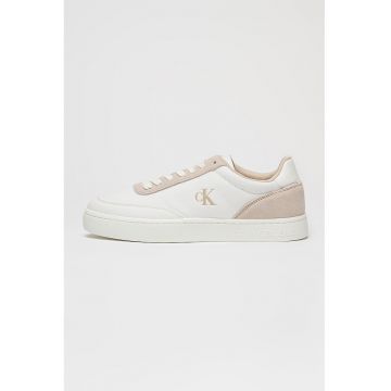 Tenisi din panza cu garnituri din piele intoarsa