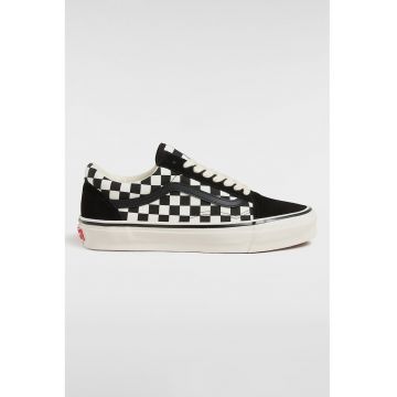 Tenisi unisex cu model in carouri si garnituri din piele intoarsa