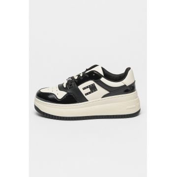 Pantofi sport wedge de piele cu garnituri contrastante