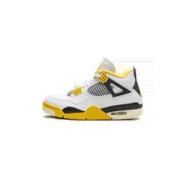 Adidasi  Air Jordan 4 Vivid Sulfur - alb cu galben si negru -