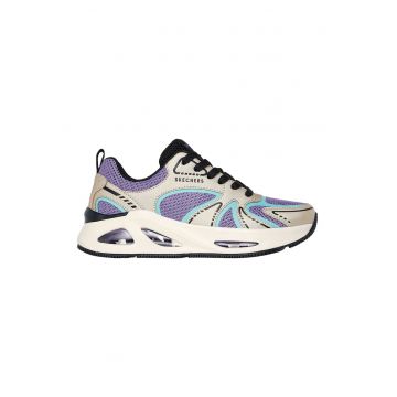 Pantofi sport cu talpa wedge si segmente din piele ecologica si material textil Uno Ego Wedge