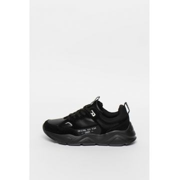 Pantofi sport de piele ecologica cu garnituri de piele intoarsa