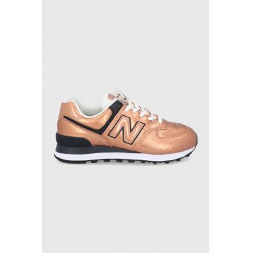 New Balance ghete de piele WL574PX2 culoarea auriu, cu toc plat WL574PX2-224