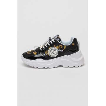 Pantofi sport cu talpa demi-wedge si garnituri din piele