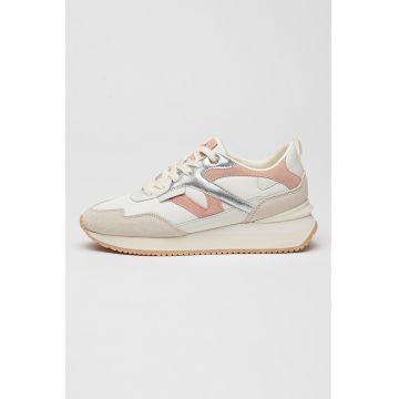 Pantofi sport de piele si piele intoarsa cu garnituri de plasa